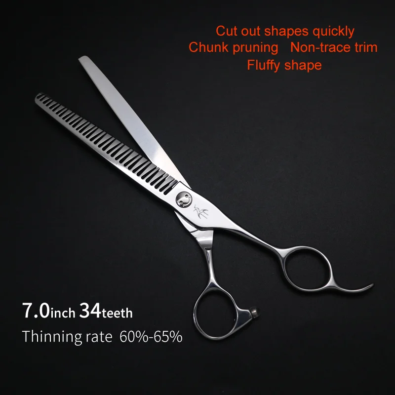 Imagem -04 - High-end Pet Scissors Grupo Aço Dog Grooming Cut Reto Curvo Chunker Thinning Shears Guindaste 7.0 7.5 Ats314