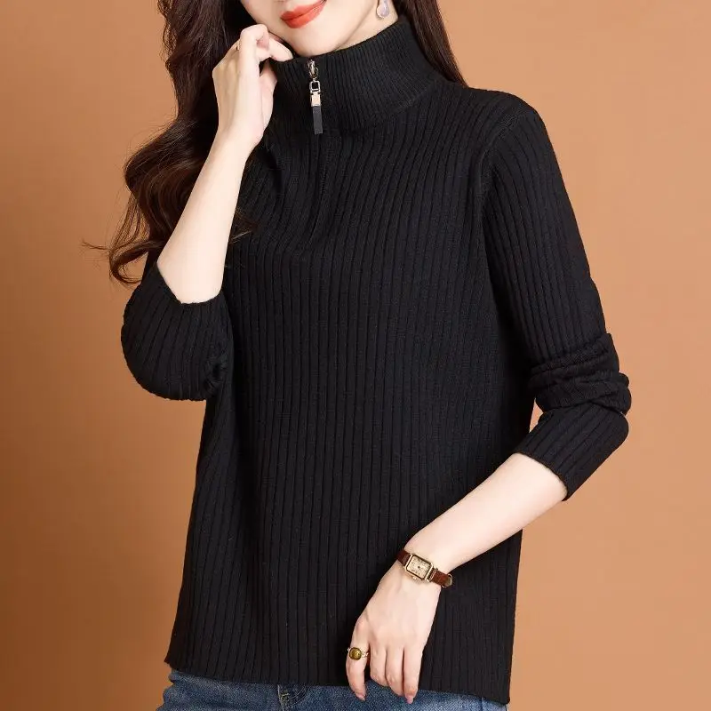 

New Sweater Coat Ladies High-quality 2026 Autumn Winter Knitwear Women's Mother Pullover Polo Neck Jacket Zipper Bottoming Shirt