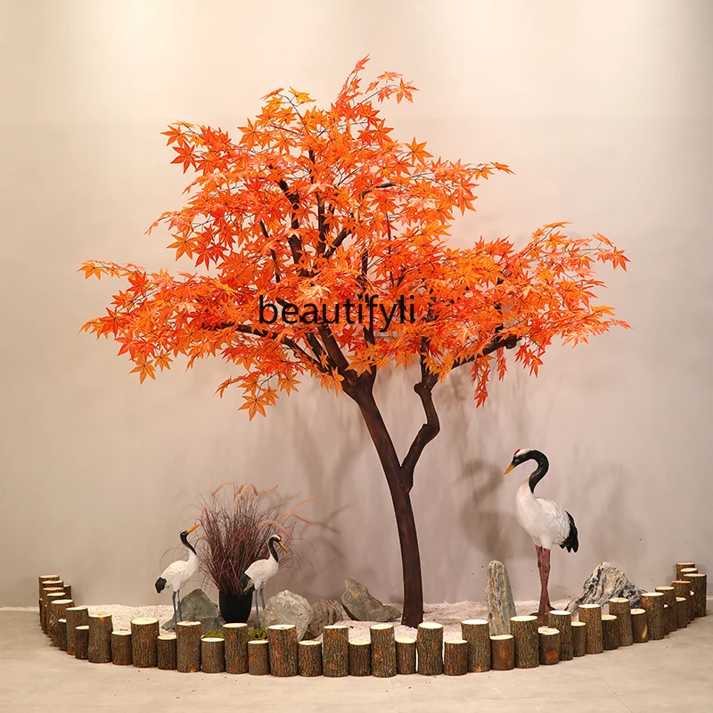 Simulation Red Maple Fake Hotel Shopping Mall Landscape Decoration Large Tree Shooting Props Tree