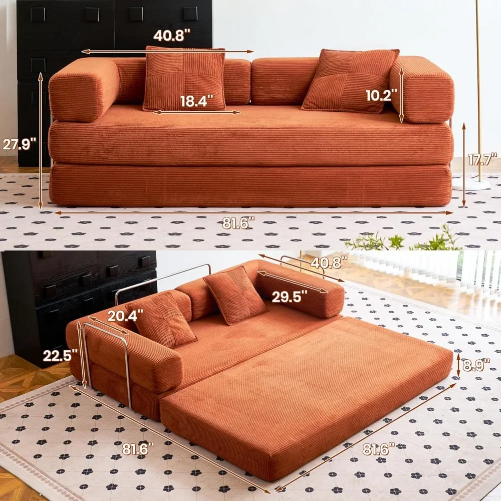 Sofa Kompresi - Tempat Tidur Sofa Lantai Konvertibel - dengan Sandaran Tangan Penopang Punggung Bantal - Tempat Tidur Sofa Lipat Nyaman Sofa Terkompresi