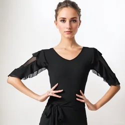 Elegant Ballroom Dance Graduation Top Classical Practice Ruffle Ballet Wear Belly Standard Dances Woman Shirt Costume Clothing