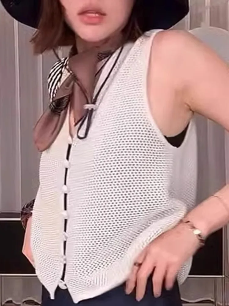 Koreaanse Sle Veelzijdig Svel Vest Holle Ontwerp Afslanken Dames Faion Loose Fit Tank Top Gelaagdheid Zomer Nieuwe Collectie