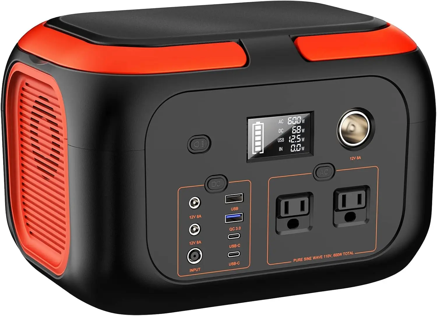 

Portable Power Station 600W, 296Wh/80000mAh Backup Lithium Battery Pack Bank, 110V Pure Sine Wave AC Outlet Solar
