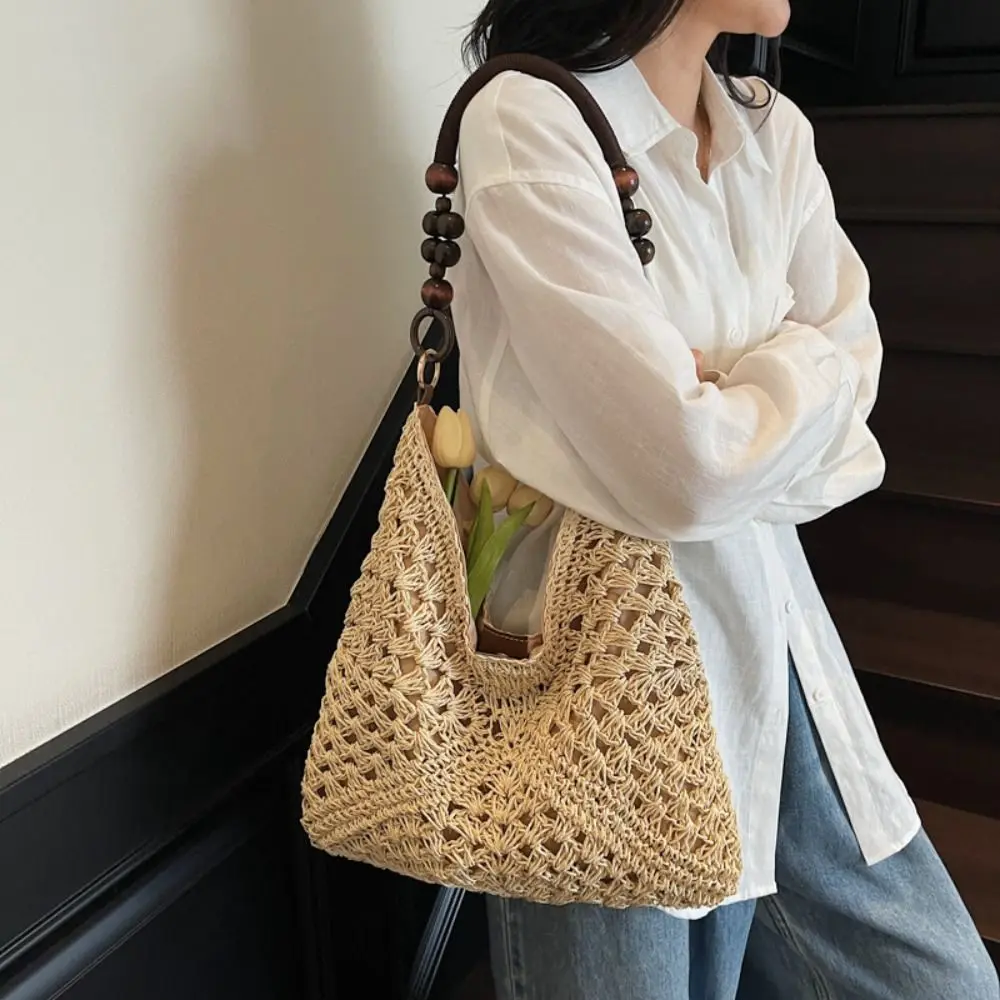 

Casual Hollow Out Straw Woven Bag Tote Bag Large Capacity Bohemian Beach Bag Bucket Bag Beach Handbag Hollow Shoulder Bag Summer
