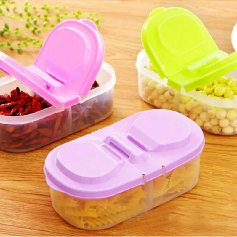 2 In 1 Dual Compartment Food Storage Container Sealed Plastic Box Snack Organizer For Dried Fruit Nuts Kitchen Refrigerator