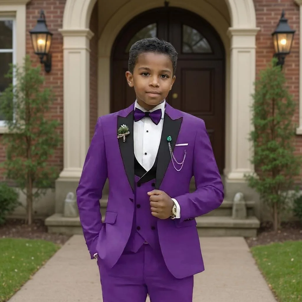 

Boy Birthday Suits Formal Wedding Kids Tuxedo Children Ring Bearer for Perform Birthday Celebration Party 3 Pieces 3-16 Years