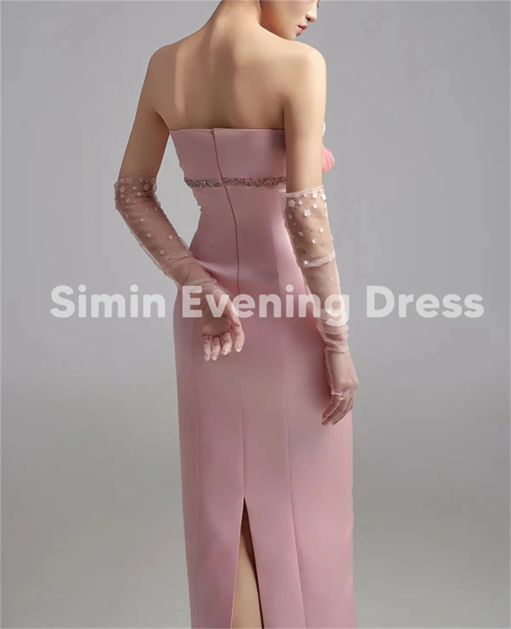 Simin feminino 3d flores frisado sem alças vestidos de noite sauditas sem mangas com luvas longas até o tornozelo vestidos elegantes 2025