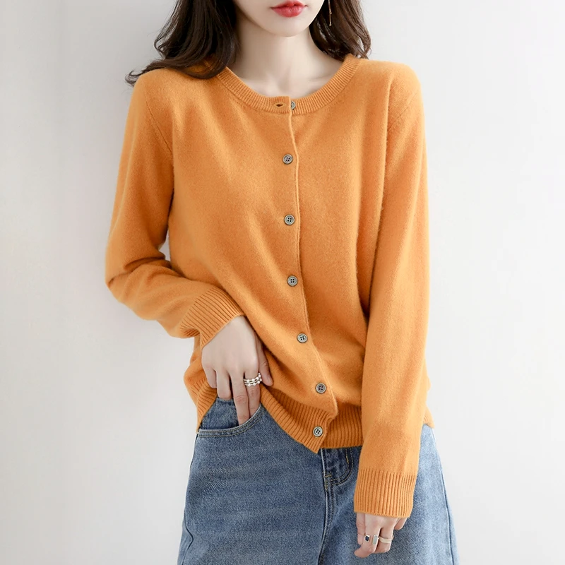 24 Spring and Autumn New Round Neck Knitted Cardigan Women\'s Thin Sweater Loose and Versatile Western style Woolen sweater Top C