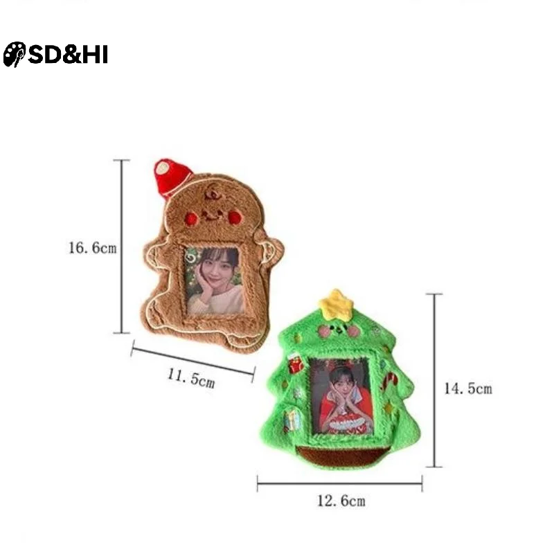 Cute Cartoon Christmas Tree Snowman Plush 3-inch Card Holder Set Display Pendant Keychain Charm Photo Card Holder Keychain