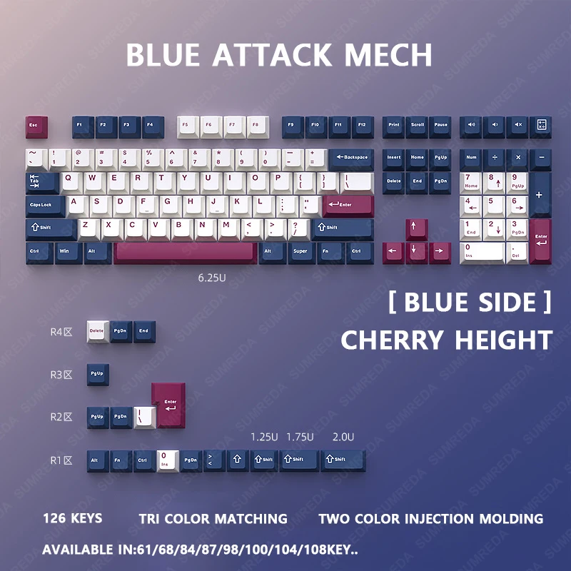 Lucky65 Keycaps 126Keys ATTACK MECH PBT DYE SUB Key caps Cherry Profile Keycaps For Sugar65 LEOBOG Hi75 Hi8 Aluminum Keyboard