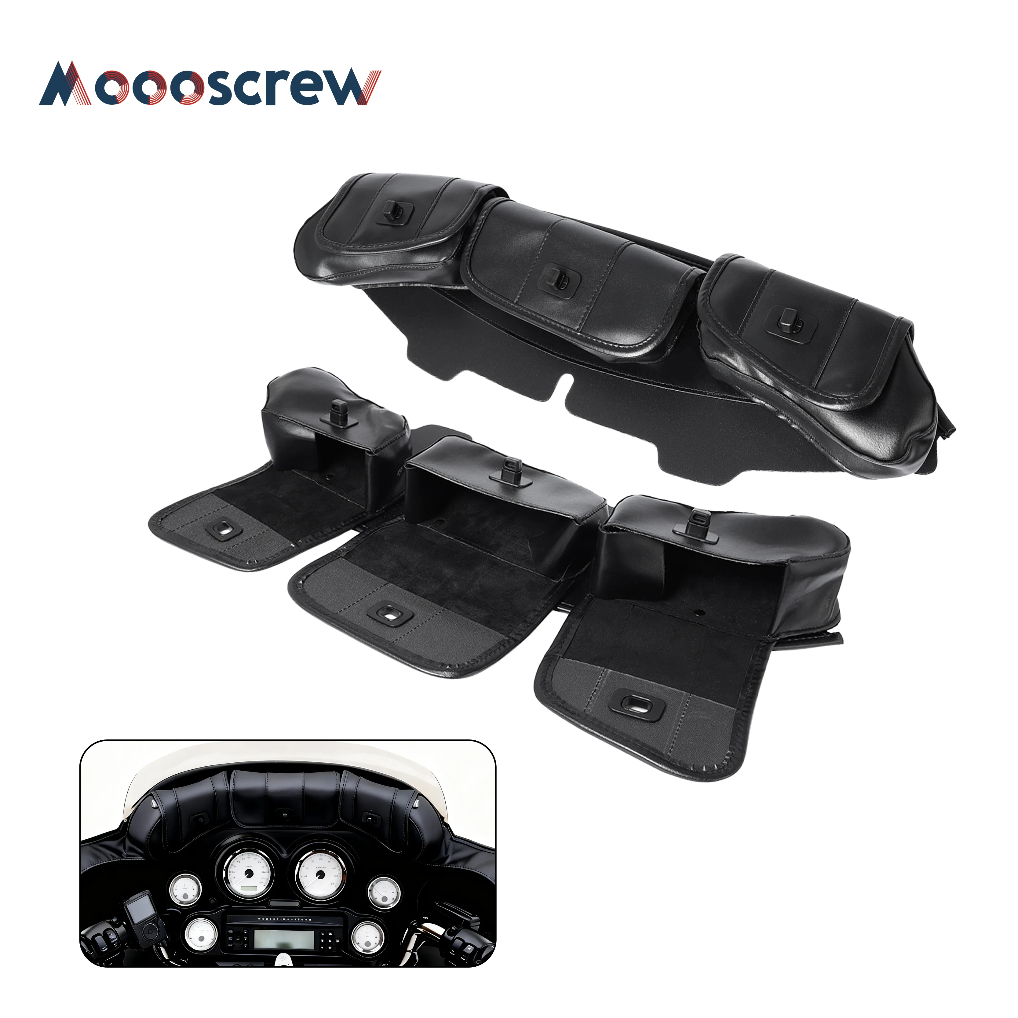 

Moooscrew PU Leather Motorcycle Windshield Bag for Harley-Davidson Touring Street Glide Electra Glide 1996-2013