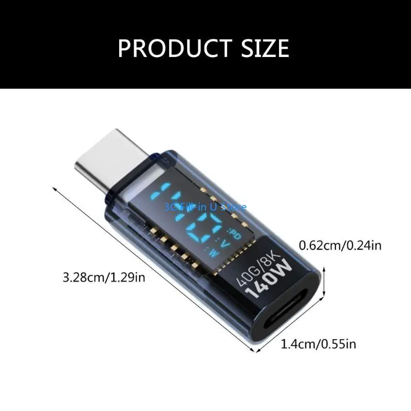 G8TA transparenter USB -Typ -C -Männlichkeits -Adapter mit Digital Display 140W Power Ladegerät 40Gbit / s