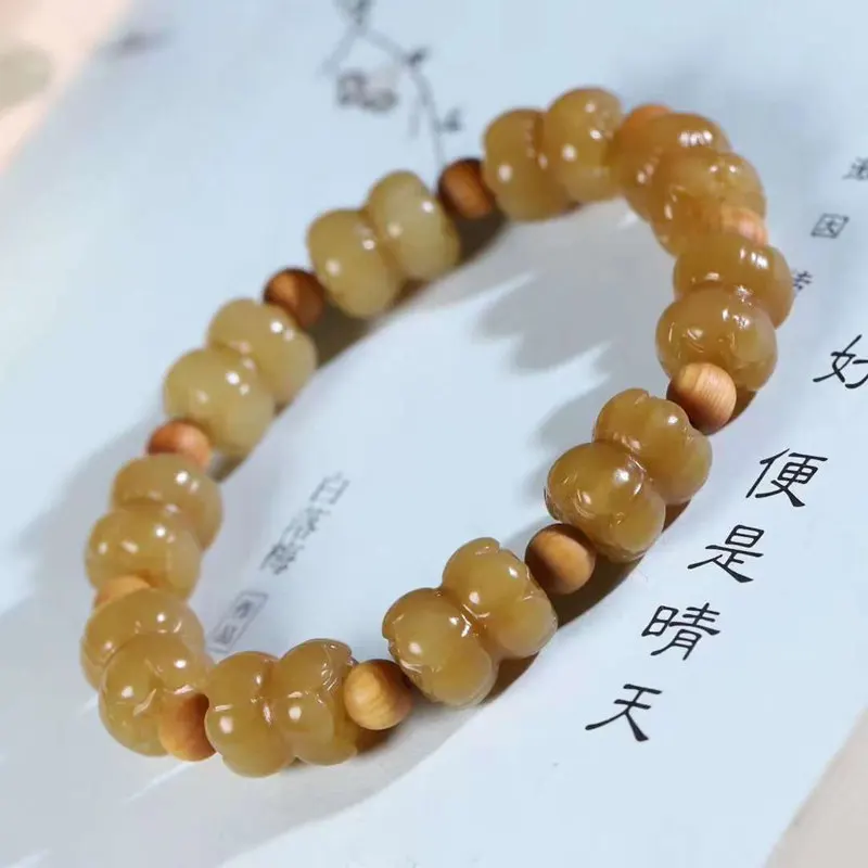 

Натуральный Hetian Qiemo Jade, старые материалы, полный коричневый сахар, браслет с двойными лотосами, женский браслет