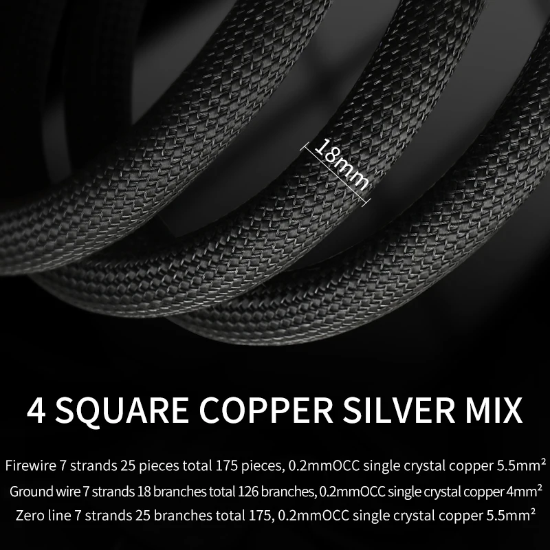 Xangsane XS-TS01 سلك طاقة من الفضة النقية الراقية لمضخم المسبق CD6N سلك طاقة قياسي أمريكي من النحاس الكريستالي