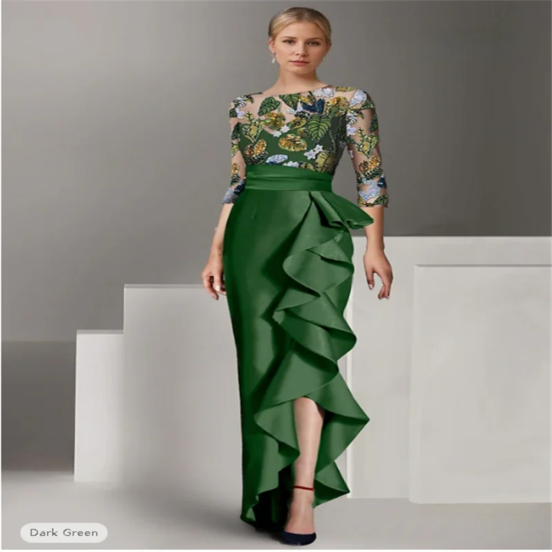 Gaine/colonne longueur au sol robes de bal robe de soirée robe de bal robe formelle élégante bloc de couleur haute fente demi manches Illusio