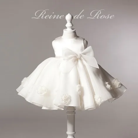 Girls Sleeveless Satin Baptism  3D Floral  Tulle Christening Gown Baby Shower Birthday Wedding Flower Girl Formal Party Outfit