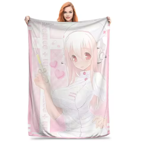 Japanese Sonico Nurse Plush Blanket Super Soft Flannel Throw for Couch Chair Sofa Bed Perfect Kids Gift Idea