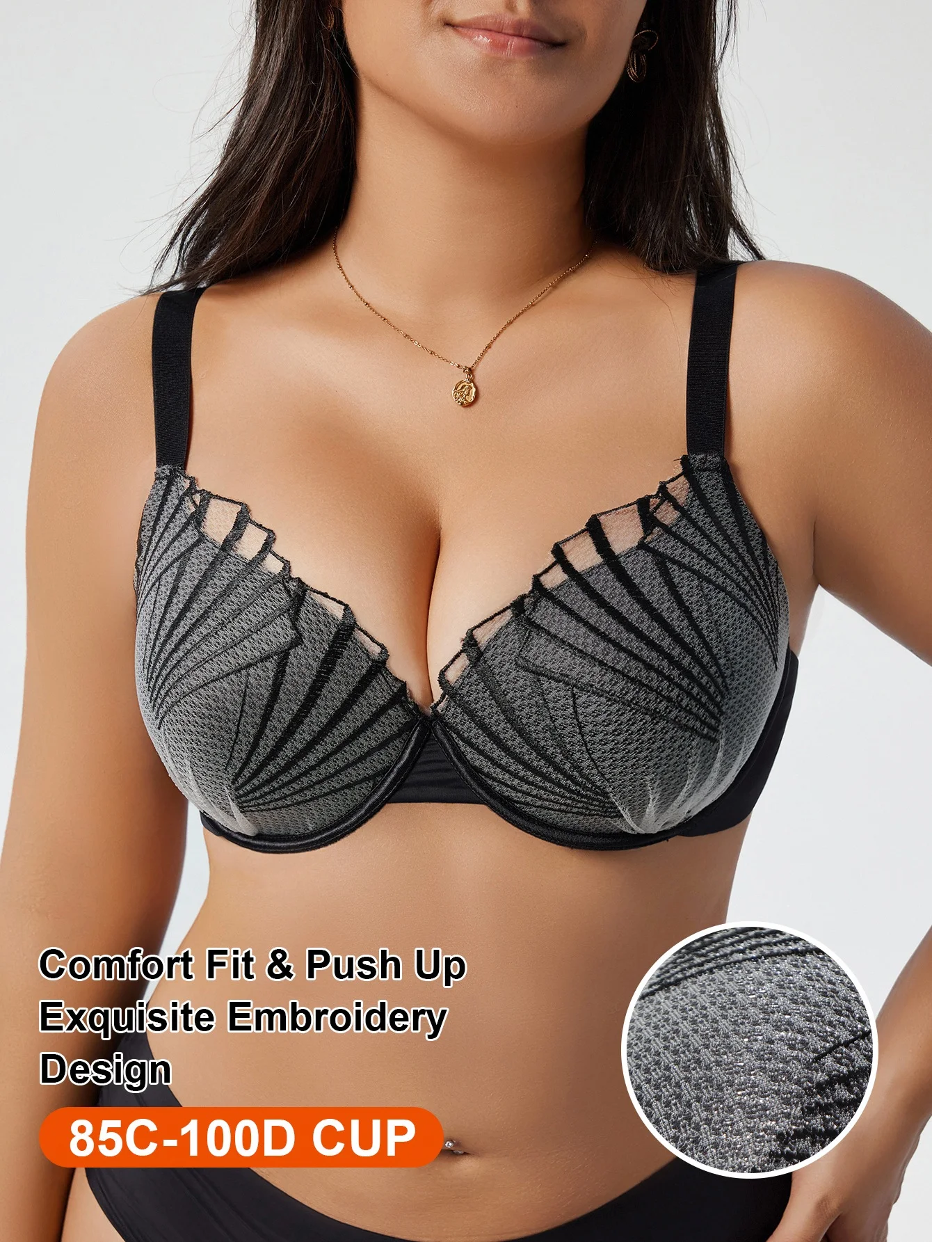 

Бюстгальтер Cd Thin Cup Everyday Plus Size для женщин: кружевной, с вышивкой, с эффектом пуш-ап, комфортный, поддерживающий, для повседневного использования