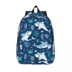 Laptop Backpack Unique Cartoon Sharks And Fishes With Sea Plants School Bag Durable Student Backpack Boy Girl Travel Bag