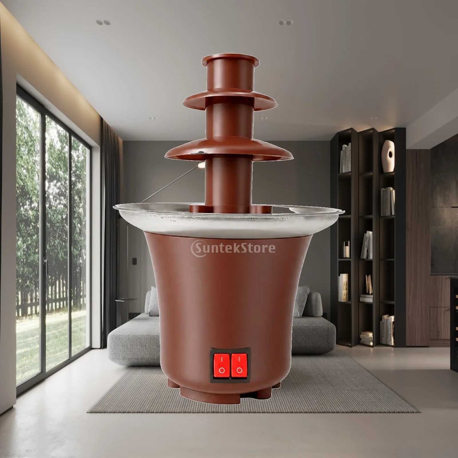 Chocolate Spout Fountain Machine with Three Tier Cones and Electric Heating for Party Table Dessert Buffet Home Entertaining