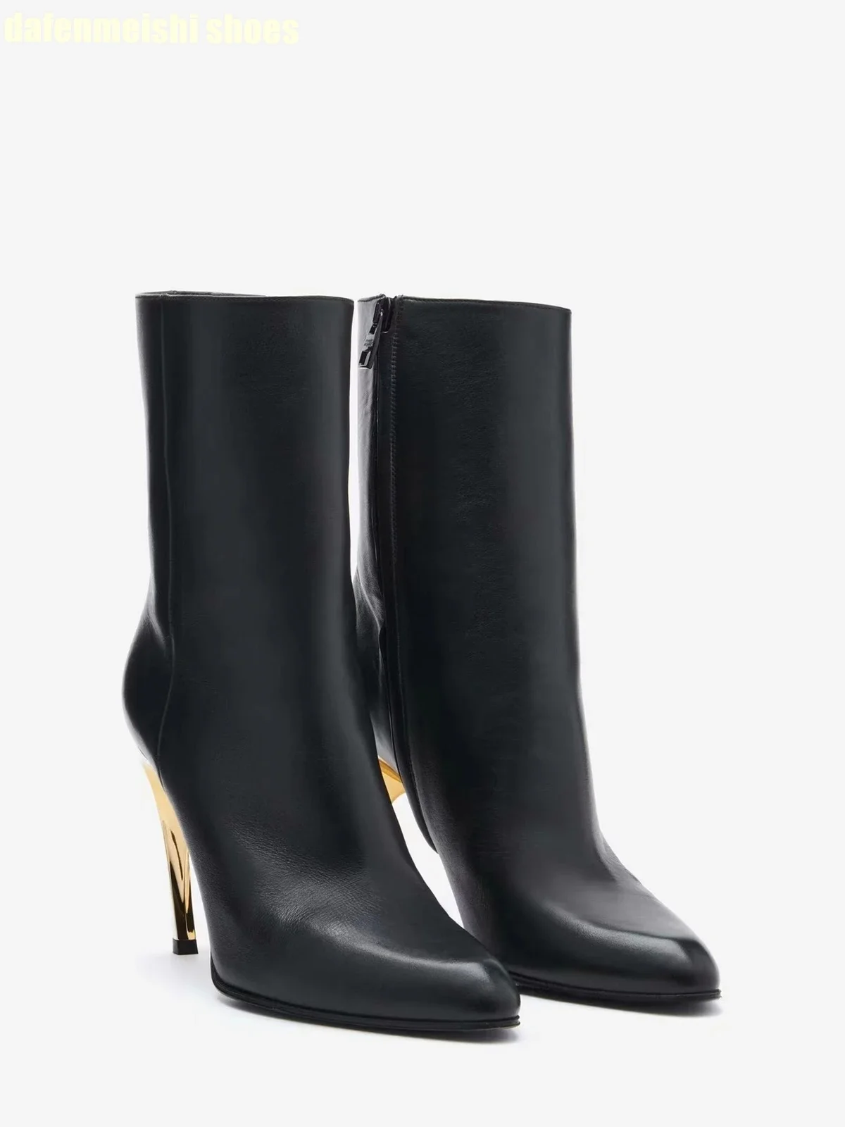 

Metal Strange Style Stiletto High Heel Short Boots 2025 New Pointed Toe Mid-Calf Boots Side Zipper Black Fashion Women's Boots
