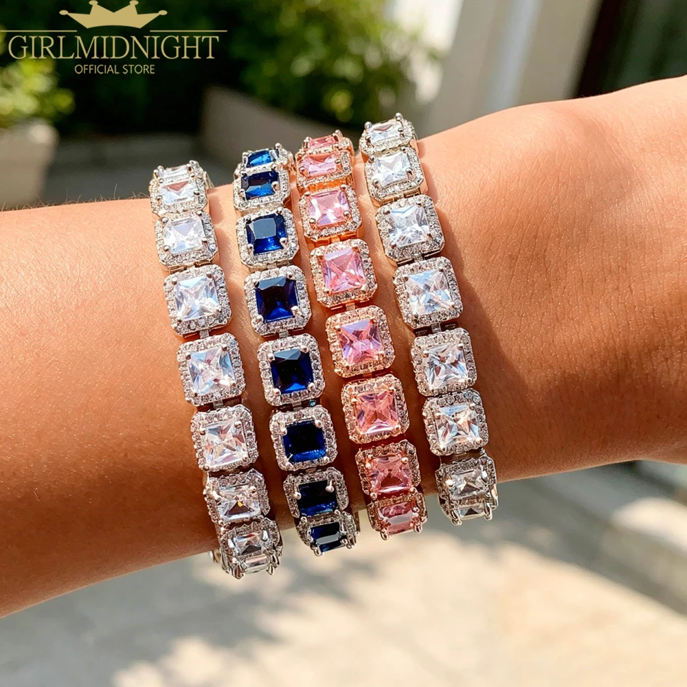 Iced Out Gold Silver Color Tennis Gorgeous Trendy Geometry Bling 5A Cubic Zirconia Bracelets For Women Luxury Bangle Jewelry