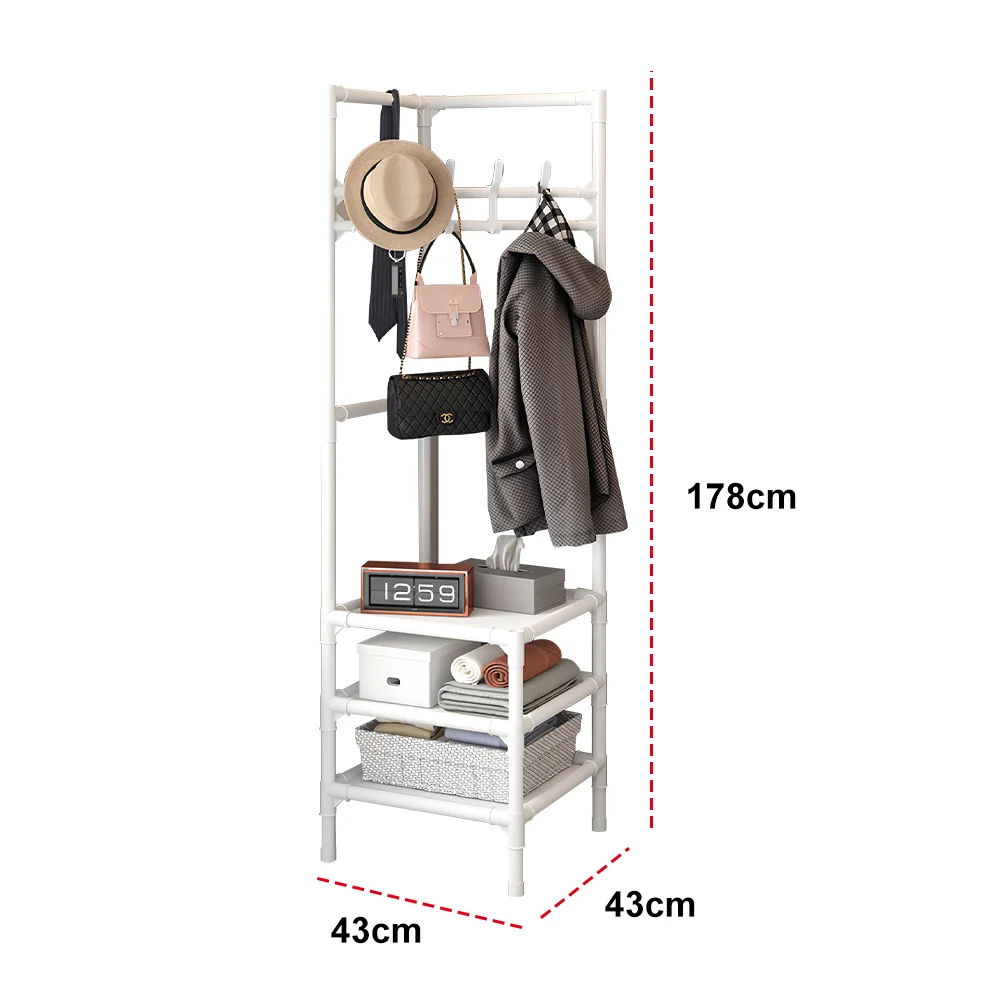 Eckgarderobe, Hutablage, 3-lagiges Multifunktions-Kleideraufbewahrungsregal, bodenstehender Eck-Kleiderständer zum Aufhängen – Detail 4