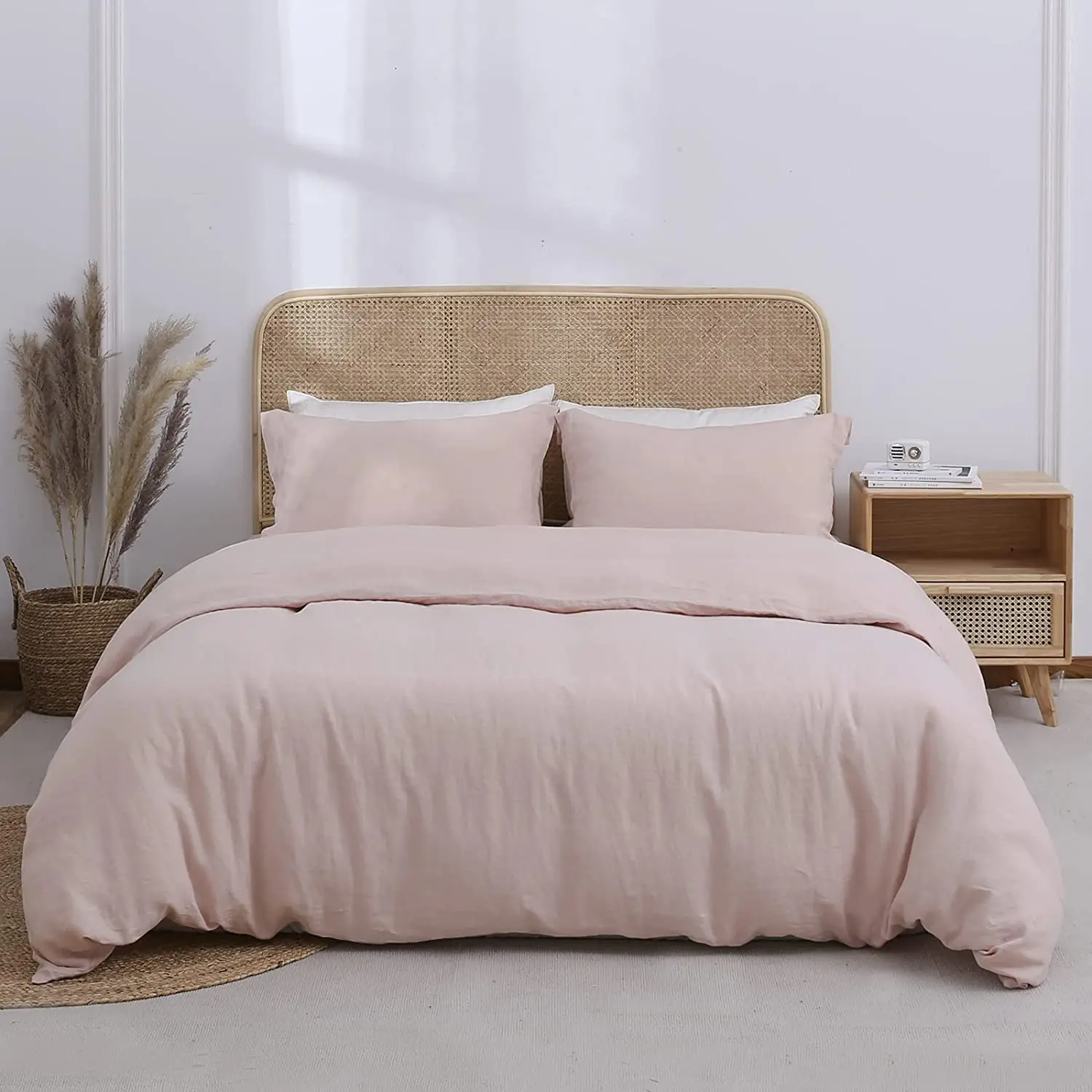 Simple&Opulence 100% Linen 3Pcs Bedding Set Basic Style Natural French Washed  Breathable Queen King Size Duvet Cover Bed Sheet