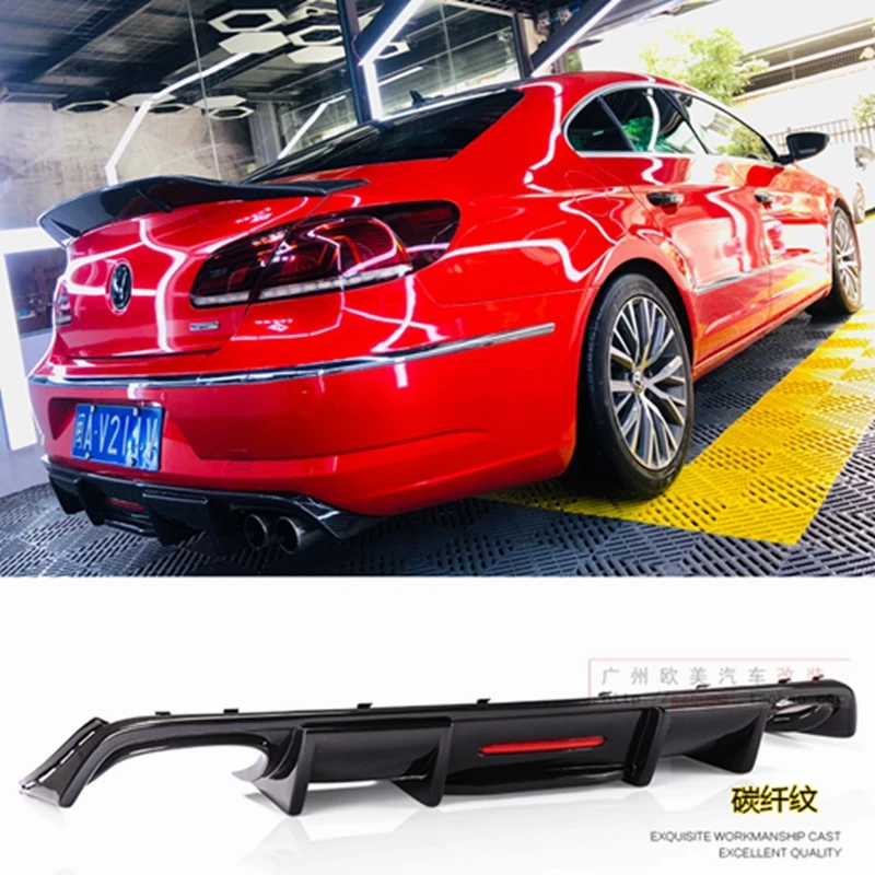 

Carbon Fiber ABS Rear Lip With LED Light for Volkswagen Passat CC VW CC Spoiler 2009-2017 Fins Shark Style Diffuser Bumper Guar