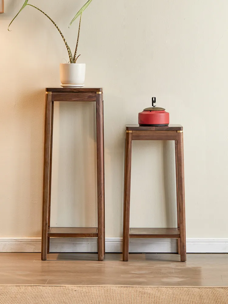 Yjq new Chinese solid wood flower stand living room floor-to-ceiling black walnut Chinese bonsai stand zen