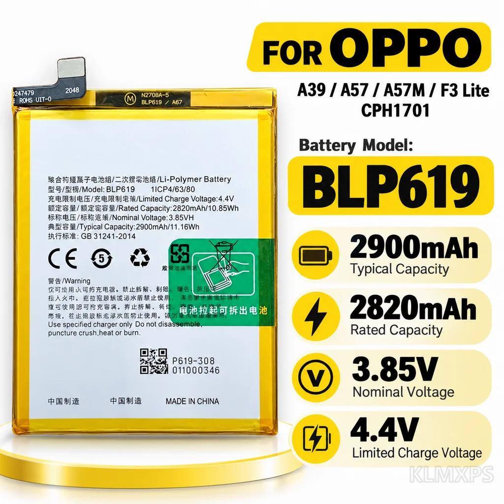 2900mAh Li-Polymer Cell Phone Replacement Battery BLP619/BLP-619 For OPPO A39/A57/A57M/F3 Lite CPH1701 With Repair Tool Kit