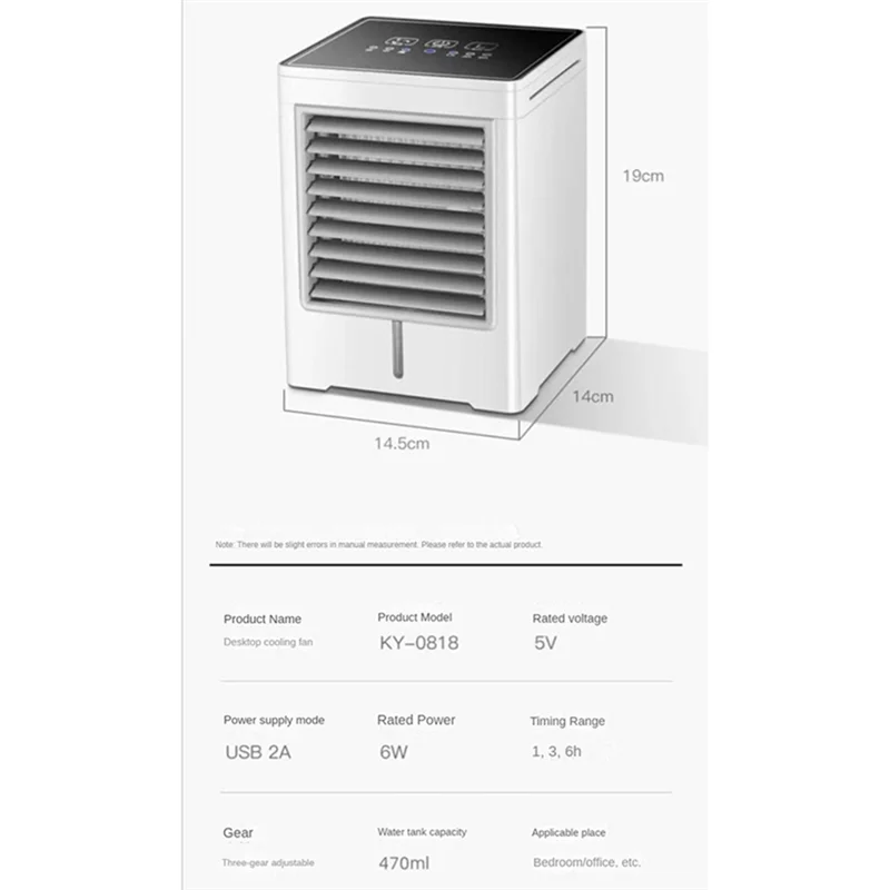 ABRN-พัดลมเครื่องปรับอากาศแบบพกพา Evaporative Mini Air Cooler, USB Powered Touch Screen พัดลมระบายความร้อนตั้งโต๊ะสําหรับโฮมออฟฟิศ