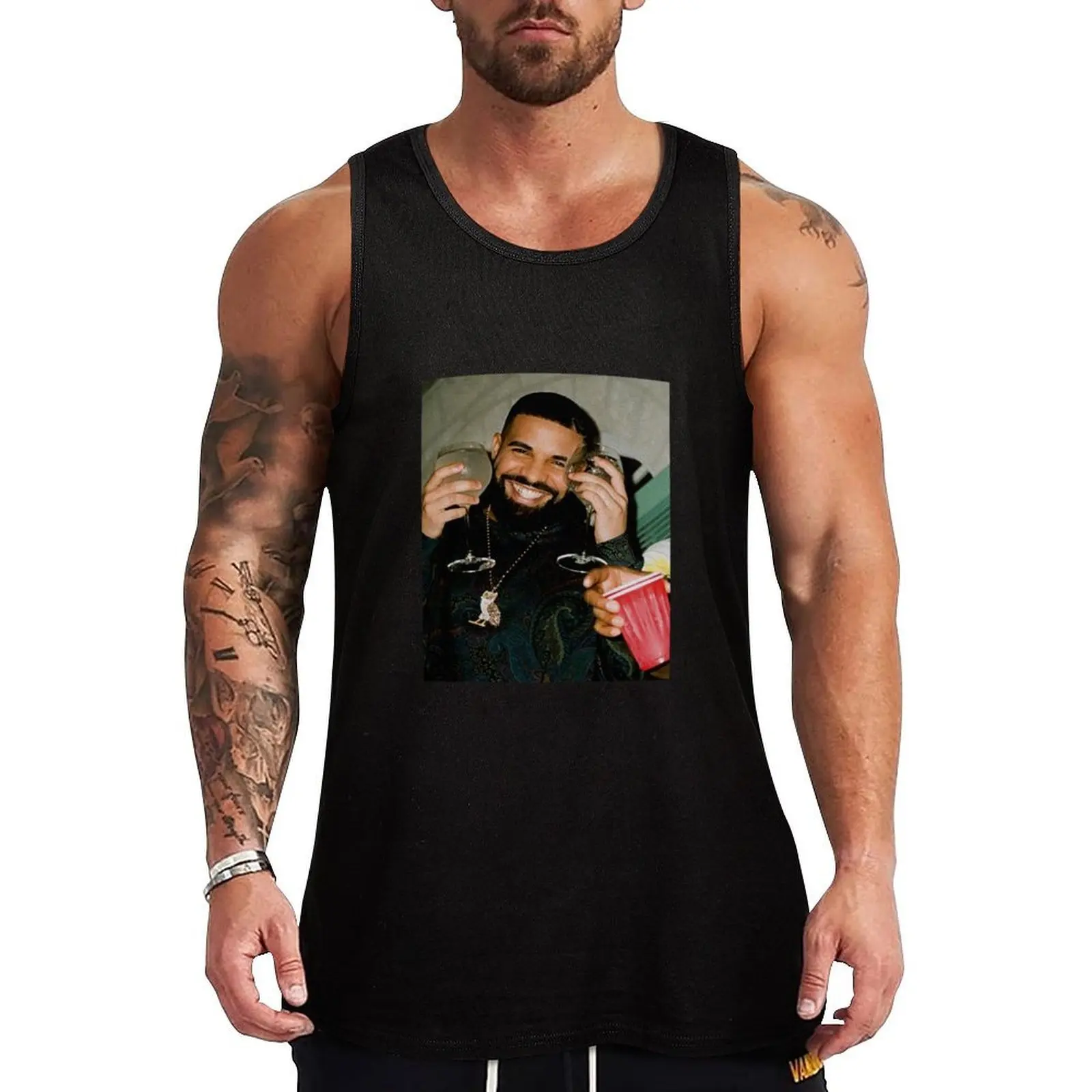 Cup and Ring Graphic - Drake Rapper Tank Top Solid Tone Tank Top Simple Casual Everyday Wear