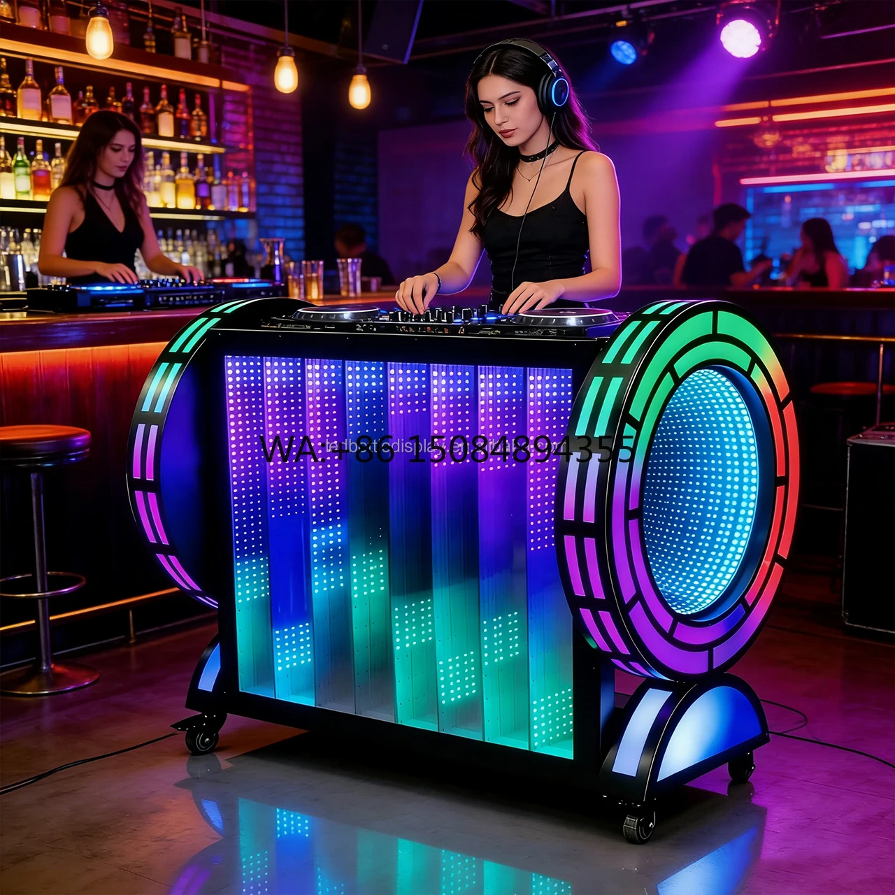 

Movable Colorful Abyss Led Light Screen DJ Stage Stand Table Booth Portable With Laptop Stand With Mobile Control for Nightclub