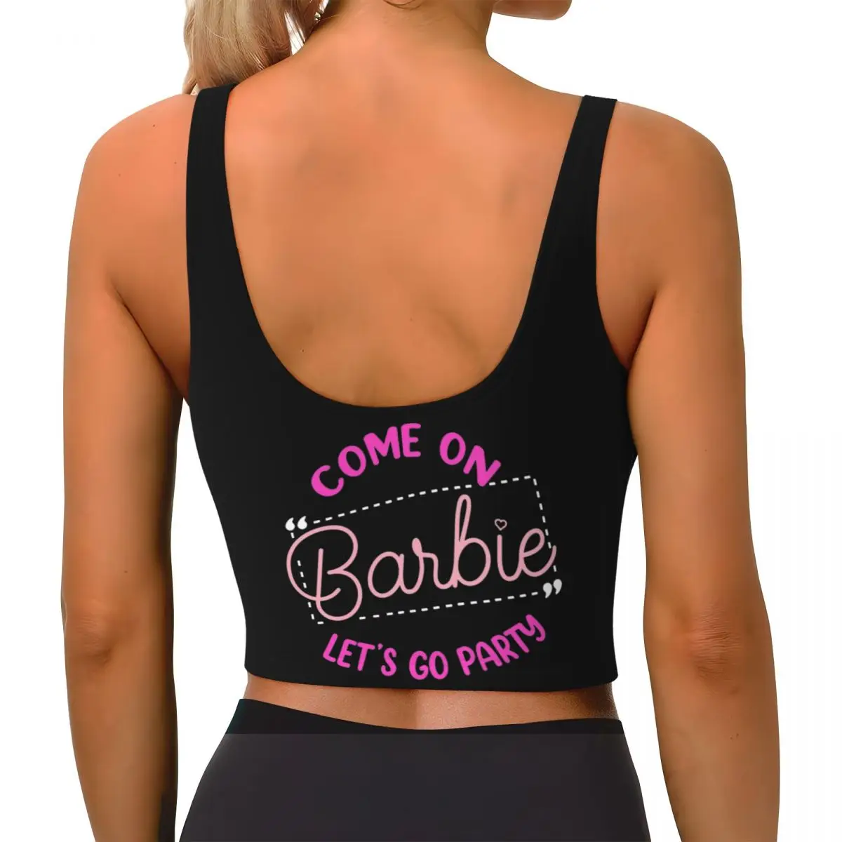 Pink Barbi Yoga Crop Top Workout Sports Bras Women's Let's Go Party Barbie Gym Vest