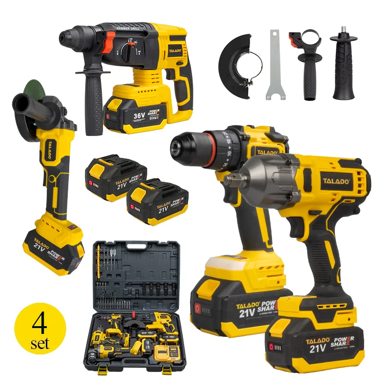 Professional Electric Home Box Power Kit Combo Tool Set 4 In 1 Angle Grinder Impact Drill Hammer Wrench 800N With Battery