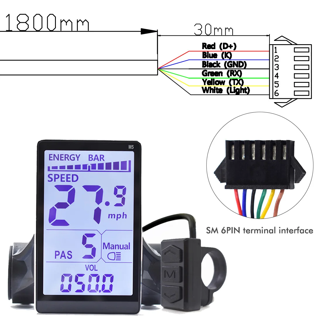 UART2 M5 N2 24V 36V 48V Elektrische Fiets Bedrade Snelheidsmeter Display E Scooter LCD Panel Met USB UART Voor Mountain Elektrische Fiets