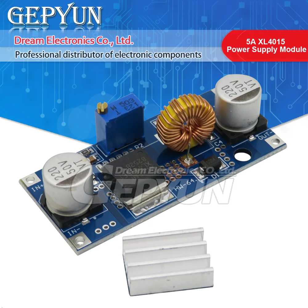 5A XL4015 DC-DC Step Down Adjustable Power Supply Module LED Lithium Charger With Heat Sink