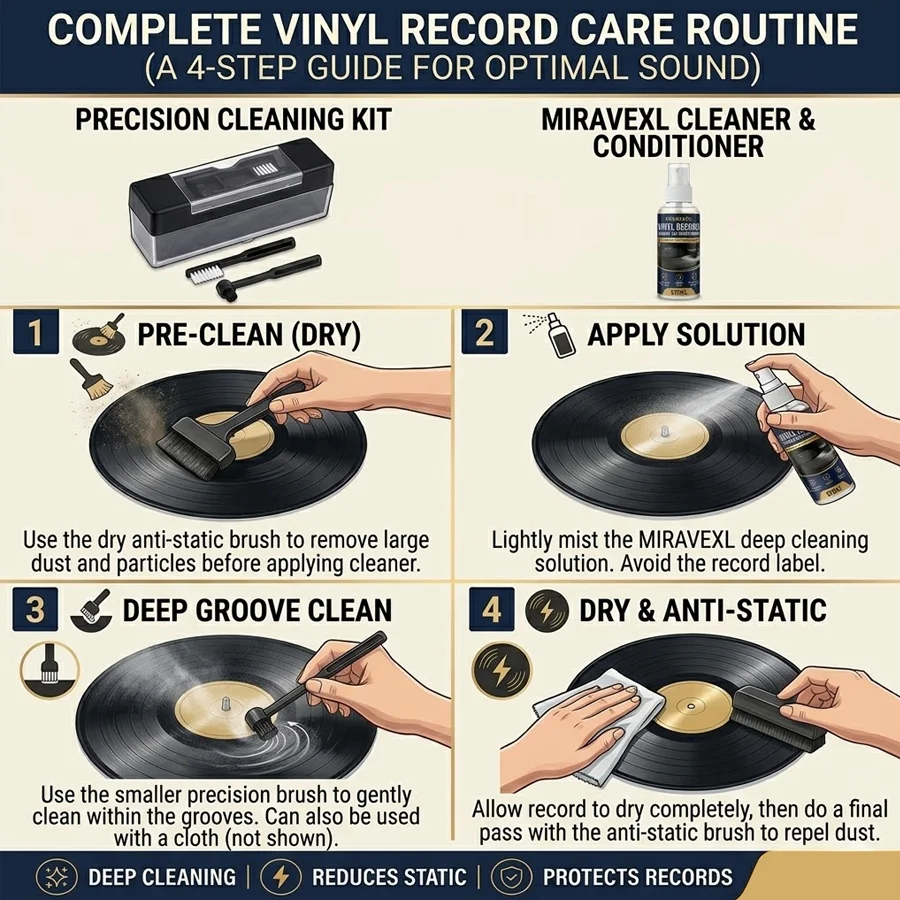 MIRAVEXL Vinyl Record Cleaning Kit: 60ml Spray & Anti-Static Velvet Brush Set — Designed Specifically for Record Maintenance image 4