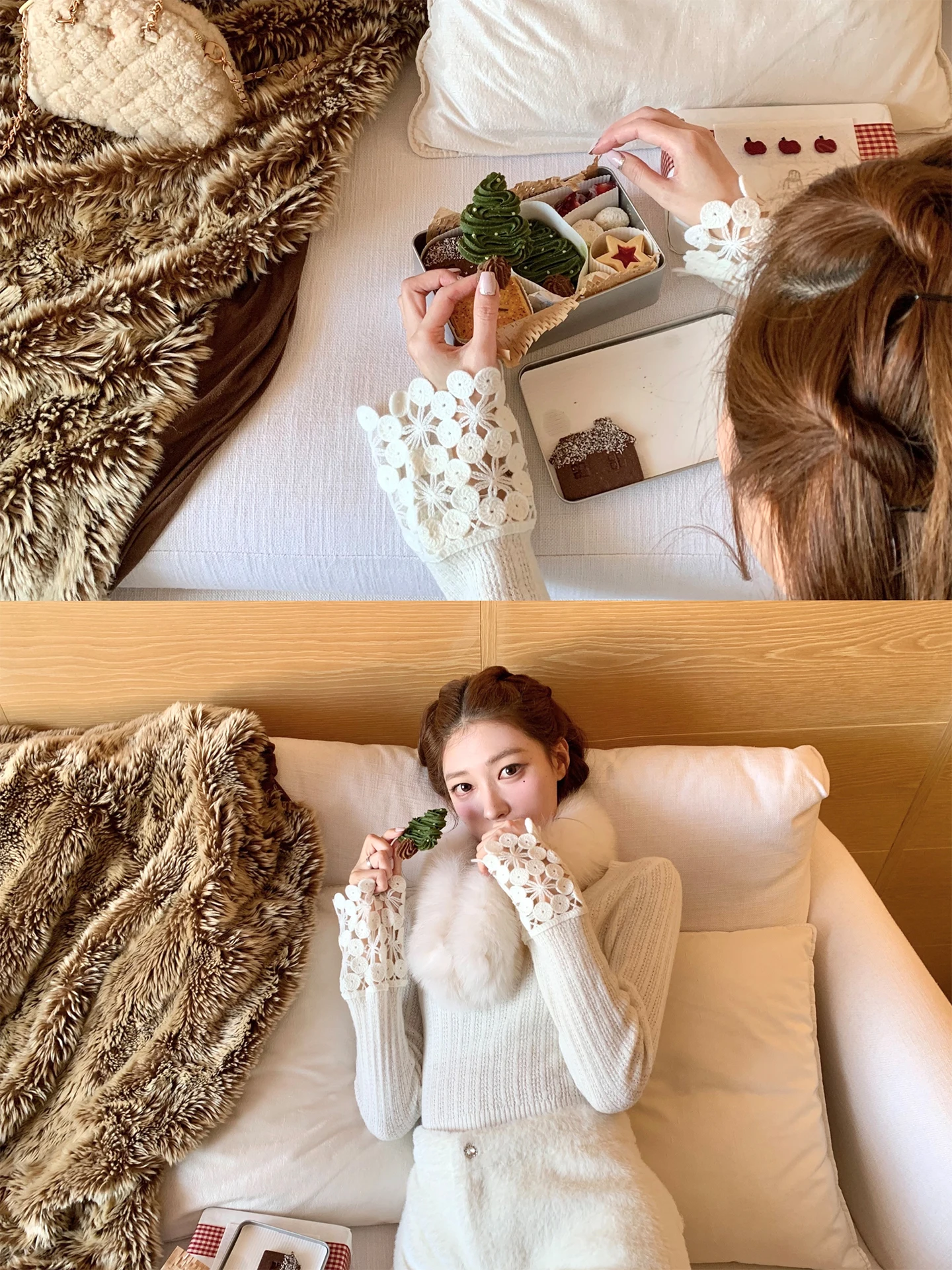 

Женский модный повседневный топ Ele Sle из вязаной шерстяной смеси с круглым вырезом, длинными рукавами и манжетами-лепестками