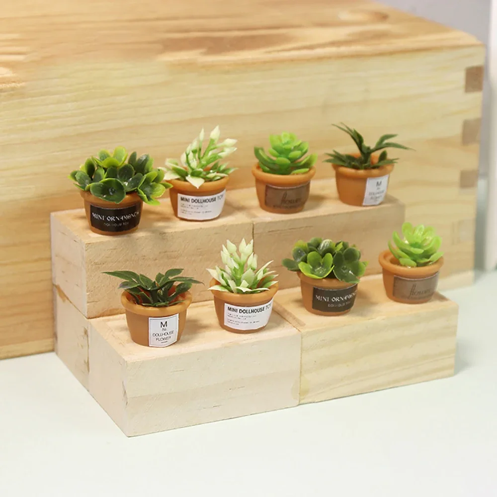 1 Stuks 1/12 Poppenhuis Miniatuur Hars Potplant Mini Bloem Groene Planten Model Speelgoed Poppenhuis Accessoires Decoratie Ob11 Bjd