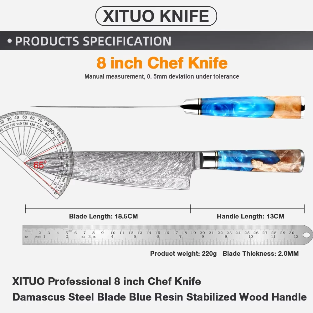 Japanese Damascus Chef Knife 8 inch 67 Layer Damascus Steel VG-10 Kitchen Knife Pro Sharp Cooking Knife for Meat Vegetable