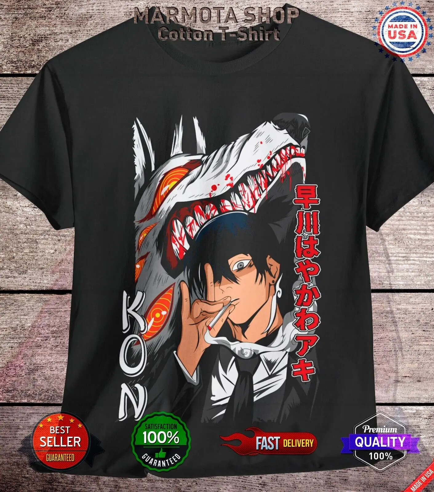 Kon Chainsaw Man Shirt Anime Tee T-Shirt Pochita Horror Manga Otaku Makima Denji