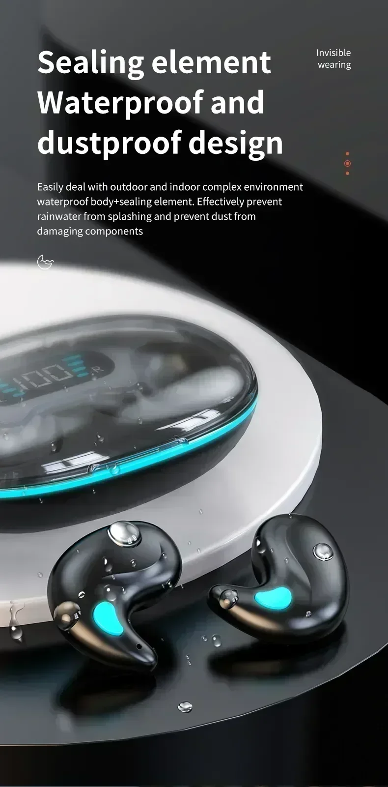 X55 Unsichtbare Kabellose Kopfhörer - TWS Bluetooth Unsichtbare In-Ear Geräuschunterdrückende Sport-Kopfhörer IPX5 Wasserbeständig – Detail 15