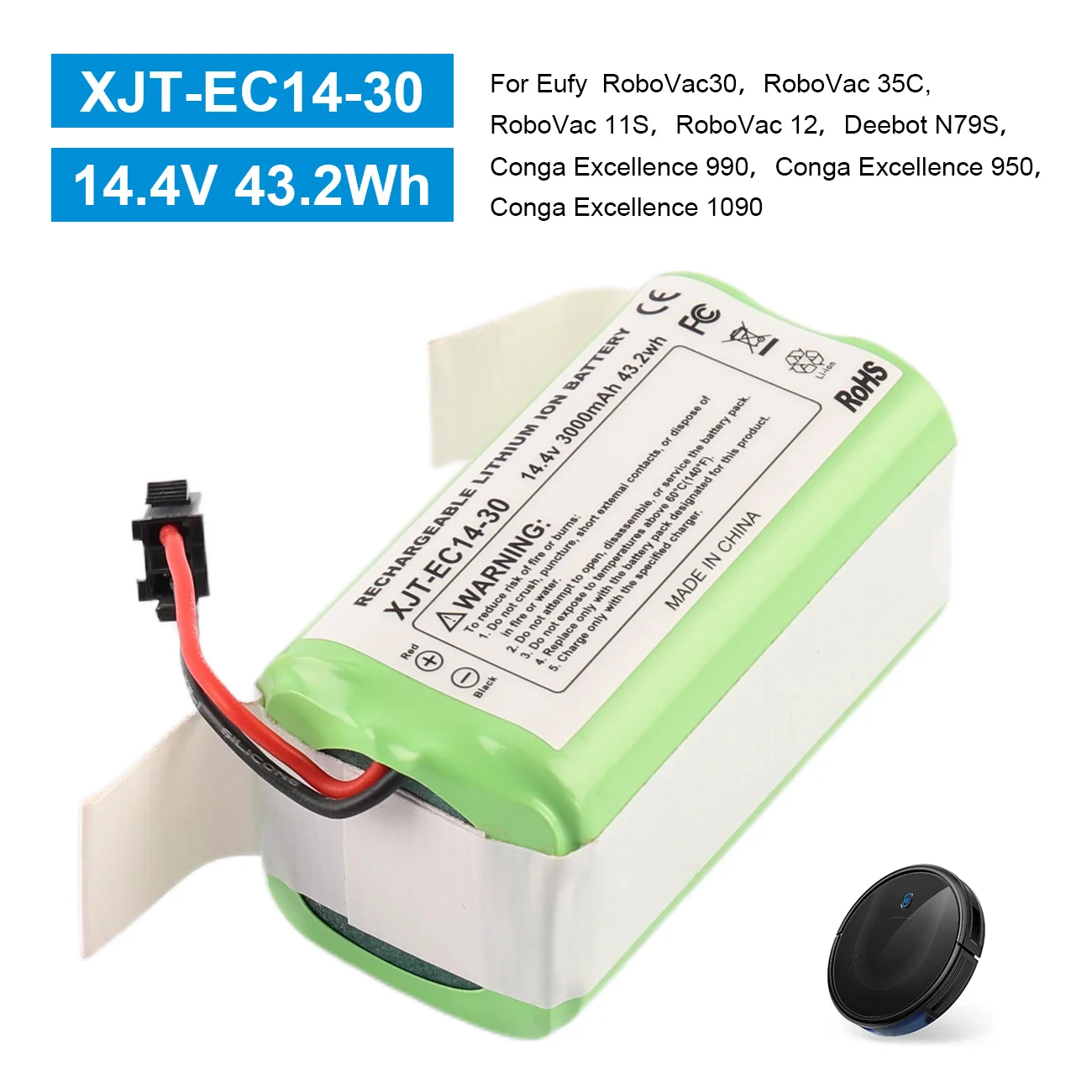 XJT-EC14-30 Replacement Battery For Ecovacs Sweeping Robot Eufy RoboVac30 35C 11S 12/ Deebot N79S / Conga Excellence 990 950
