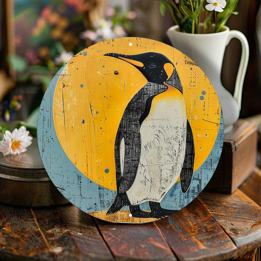CIFBUY 2D Flat Cartoon Penguin Aluminum Wall Art Waterproof Durable Metal Sign for Home Office Bedroom Cafe Bar Decor