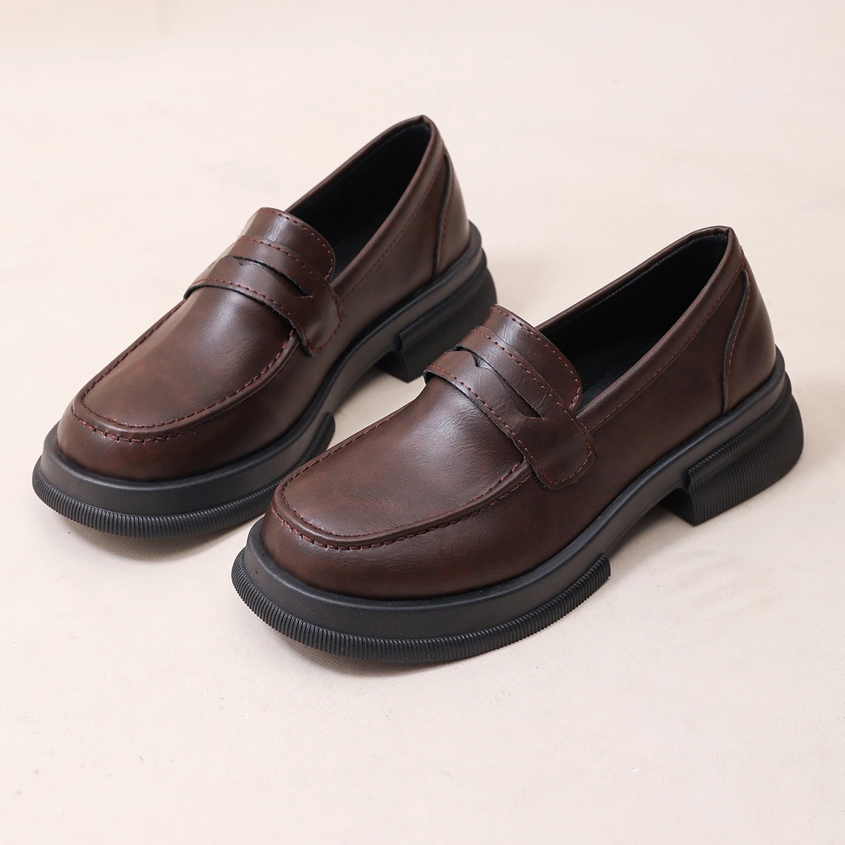 Fashion Shoes for Women Slip on Ladies Pumps Spring Autumn Round Toe Solid Profession Casual Chunky Heels Comfortable Loafers