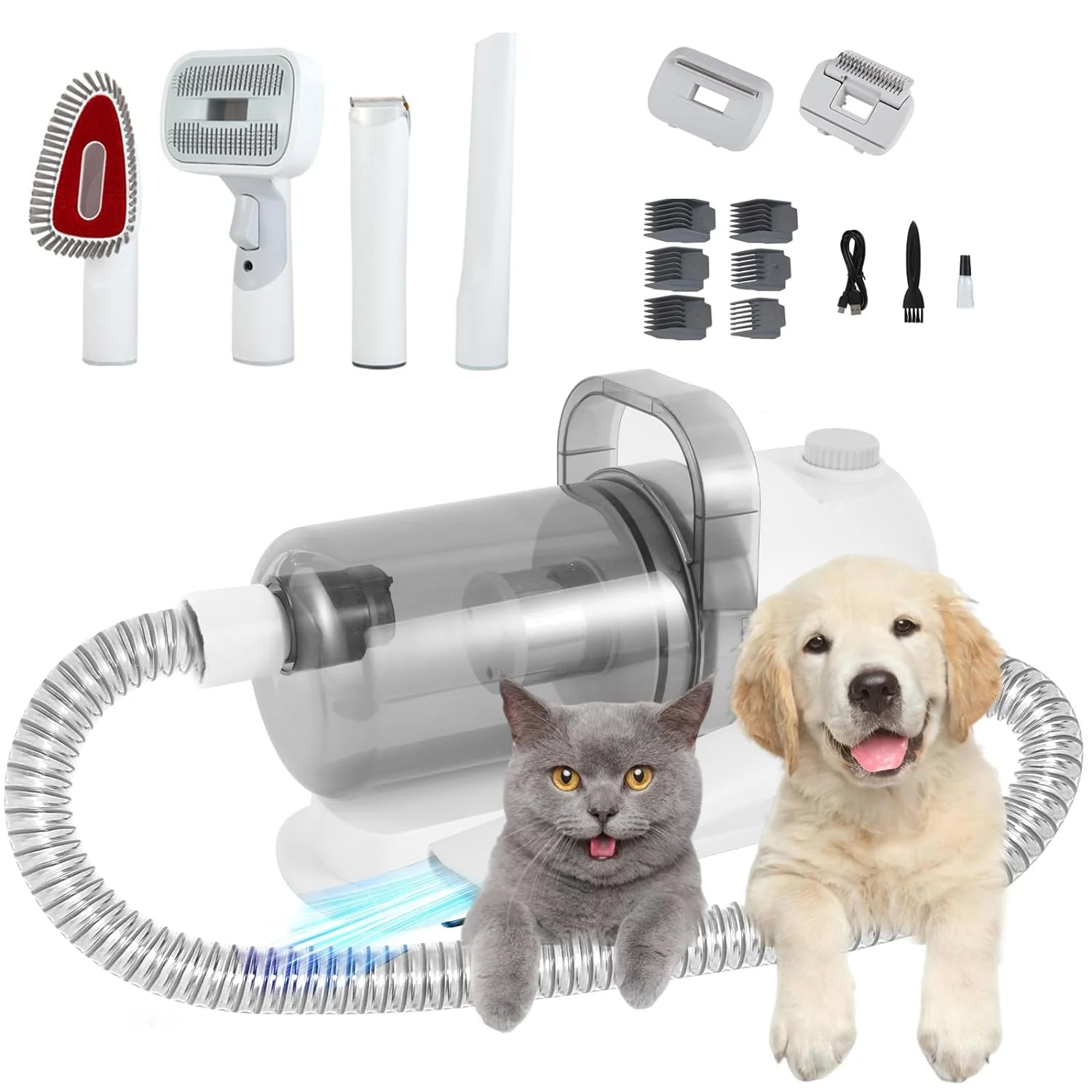 Dog & Cat Grooming Kit, Multi-Functional Grooming 6-in-1, Vacuum Cleaner & 5 Professional Pet Grooming & Clipping Tools