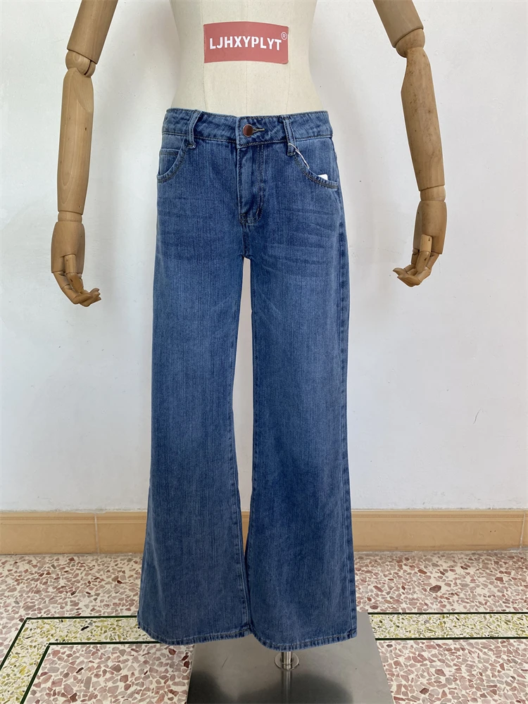 Pantalones vaqueros finos acampanados con estampado de bambú para mujer, pantalones vaqueros holgados de otoño, pantalones holgados Retro con parte inferior acampanada de cintura alta para mujer