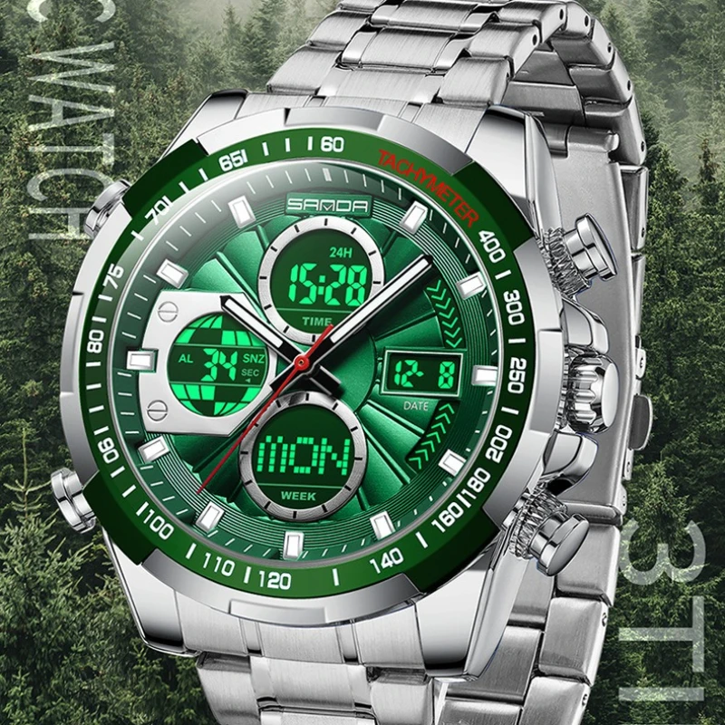 

SANDA хит продаж мужские часы с большим циферблатом двойной светящиеся кварцевые часы мужские студенческие спортивные часы для отдыха